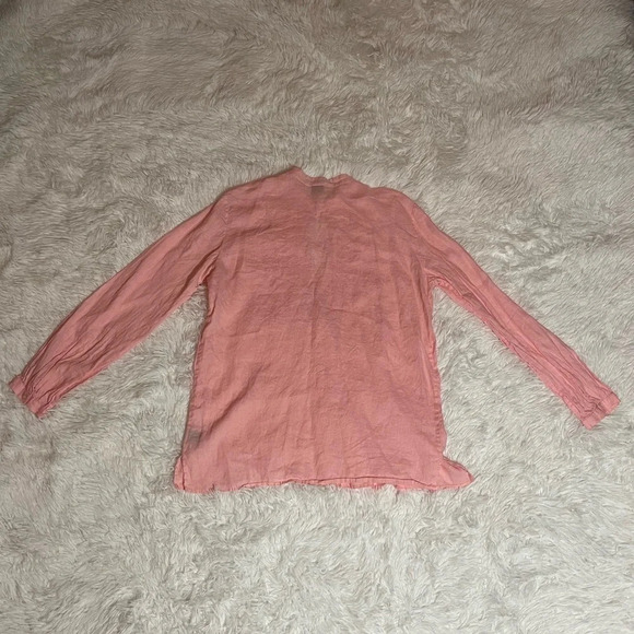 Lauren Ralph Lauren Linen Pink Pleated Open Front Key Hole Long Sleeve Blouse - Picture 8 of 12